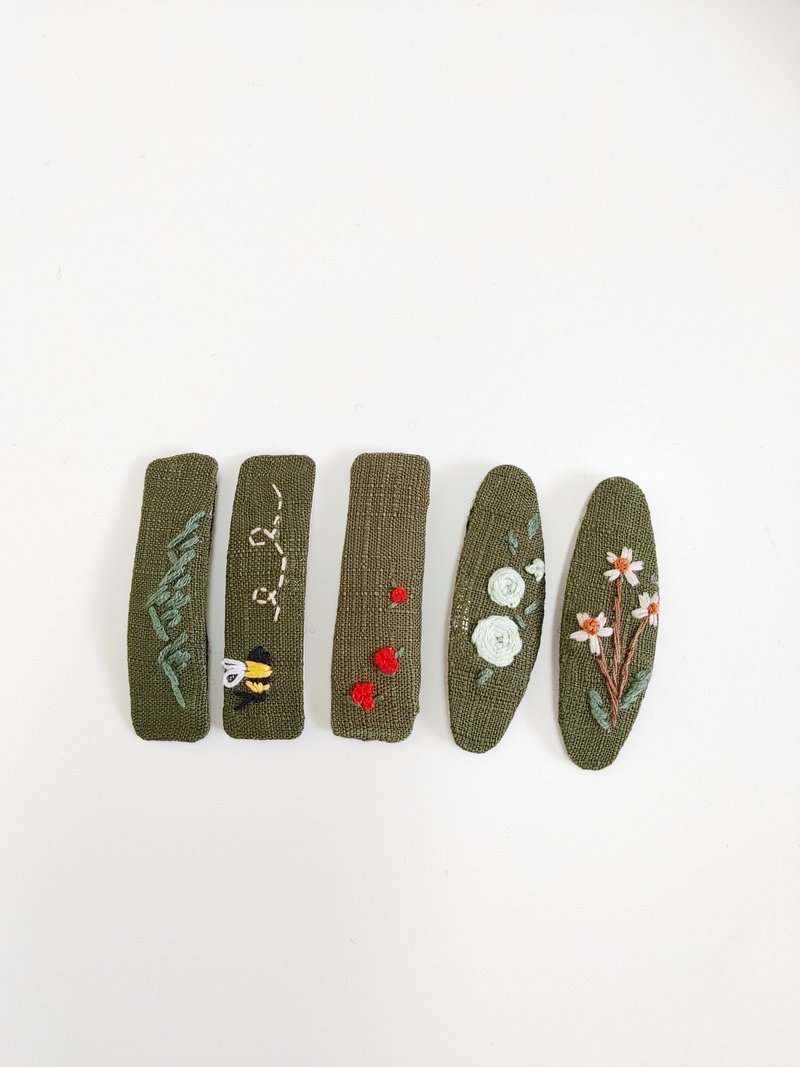 手工刺繡BB夾/復古風格髮夾/綠色類 - 髮夾/髮圈 - 棉．麻 