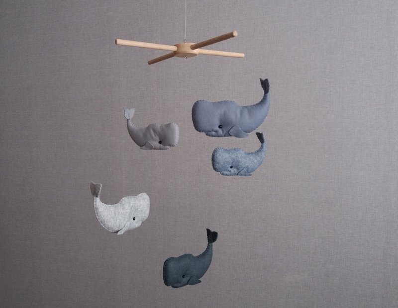 Whale nursery mobile, Ocean mobile, Whale mobile, Fish mobile, Nautical mobile - Other - Other Materials Gray