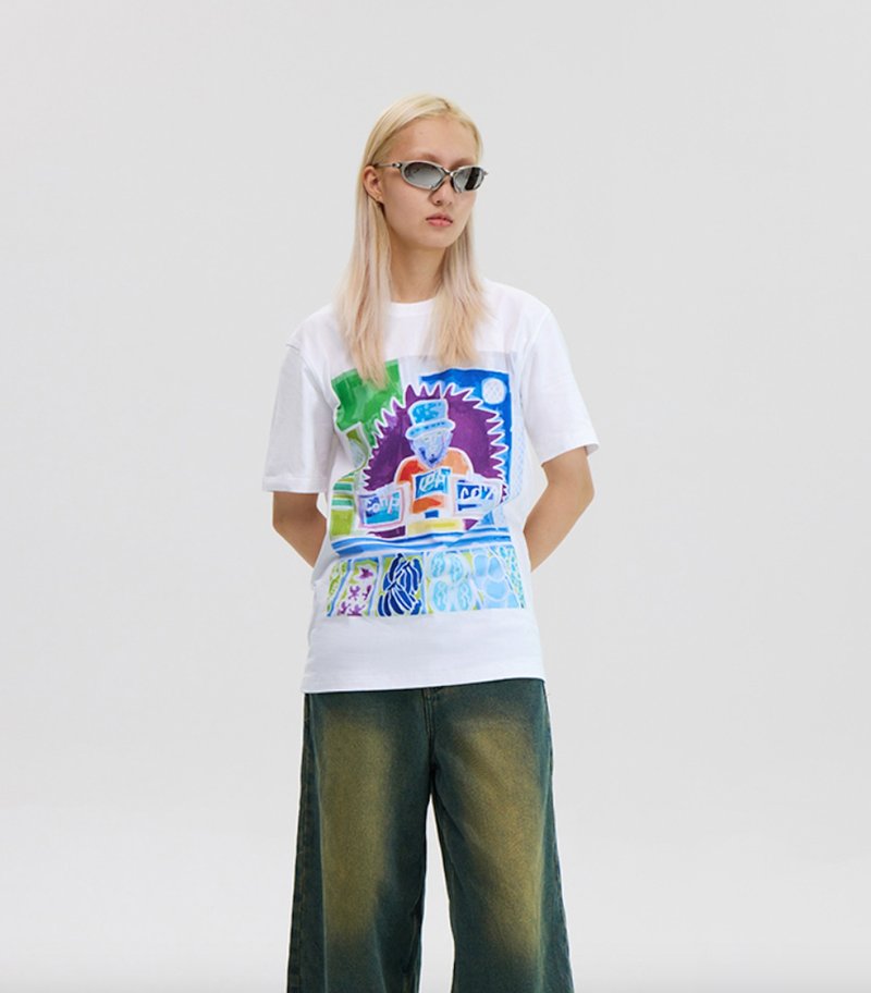 Famers Market Print T-Shirt 果蔬集市窄版T恤 無性別穿搭 - 帽T/大學T - 棉．麻 白色