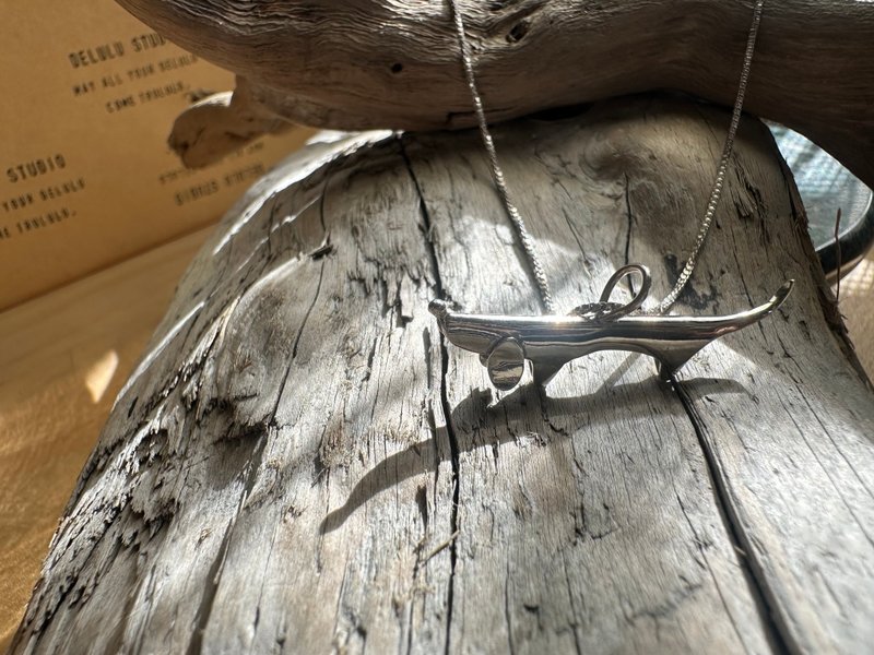 Handcrafted Metalwork — Boing-Joo: A Very, Very Long Dog Abstract Minimalist Dachshund 925 Sterling Silver Necklace - Necklaces - Sterling Silver Silver