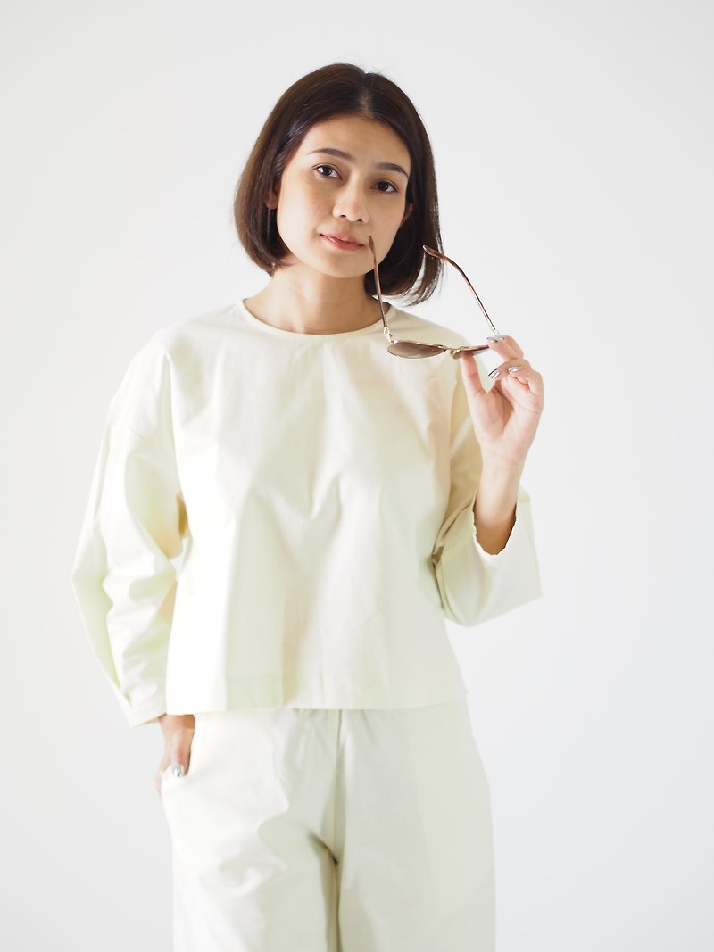 ManiBleu Pleat Sleeve Crop Top - Cream - Women's Tops - Cotton & Hemp White