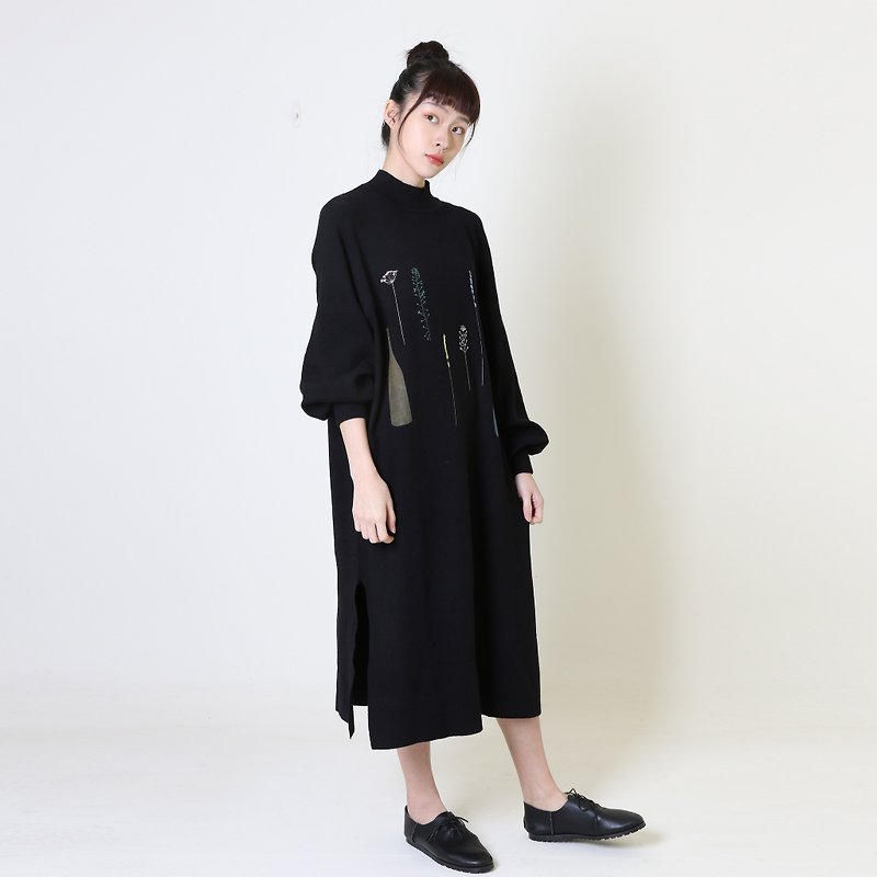+ Sweater high collar side black + - One Piece Dresses - Other Materials Black