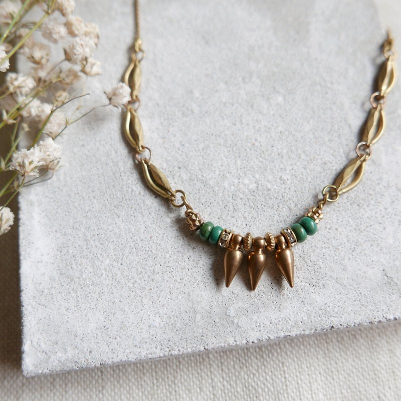 Sharp cone brass clavicle chain - Collar Necklaces - Gemstone Green