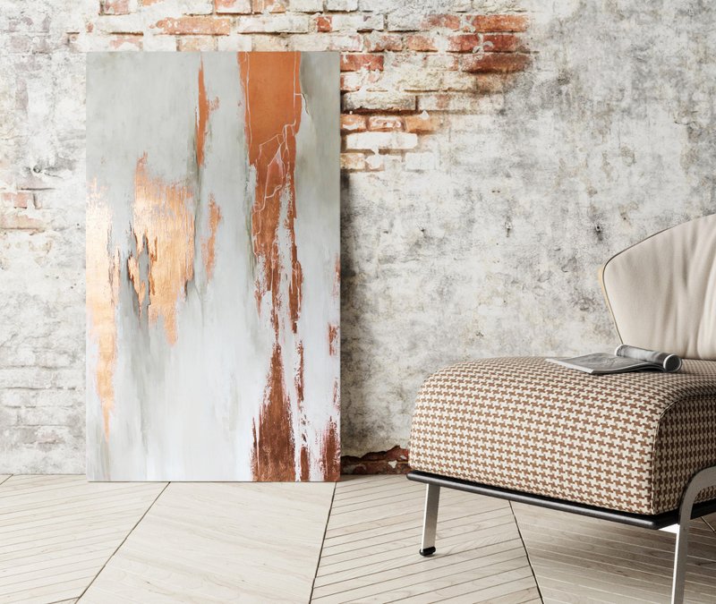 Bronze White Painting | Bronze White Abstract | Bronze Art | Bronze Cascade-7 - Wall Décor - Cotton & Hemp 