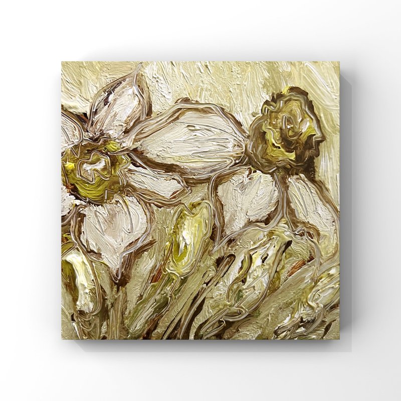 Daffodils Oil Painting Original Daffodil Flower Art Spring Garden Floral Artwork - 海報/掛畫/掛布 - 其他材質 多色