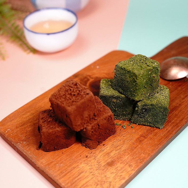 Brown sugar warabi cake-matcha + cocoa - เค้กและของหวาน - อาหารสด สีเขียว
