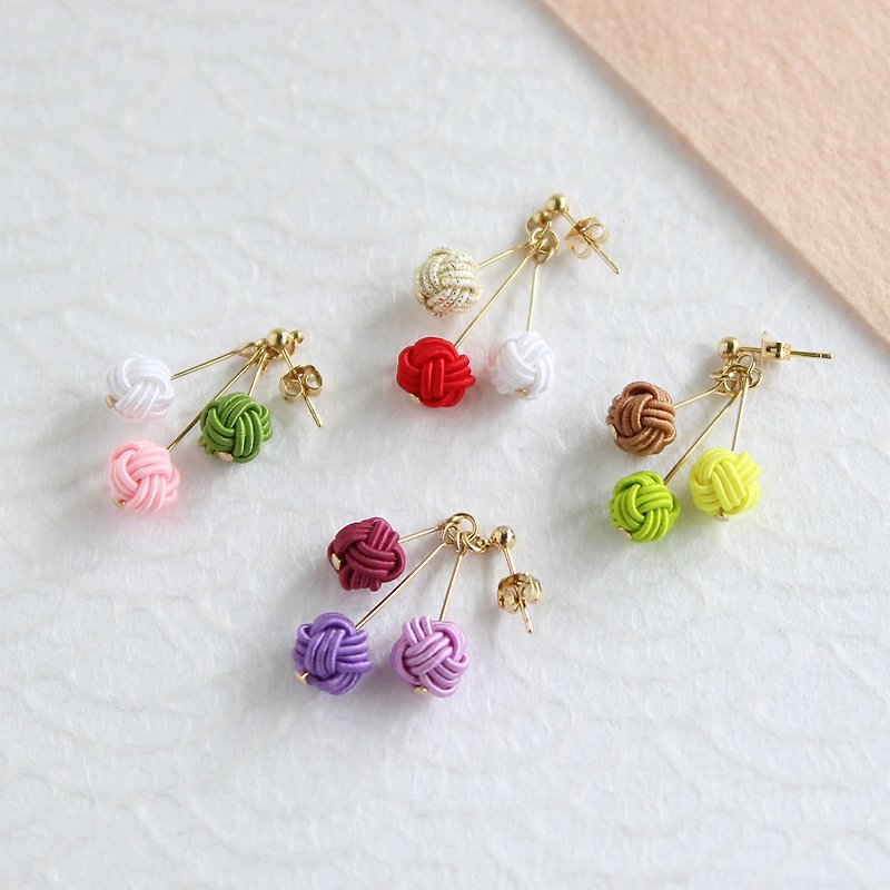japanese traditional style pierce earring / mizuhiki / japan / knot - Earrings & Clip-ons - Silk Pink