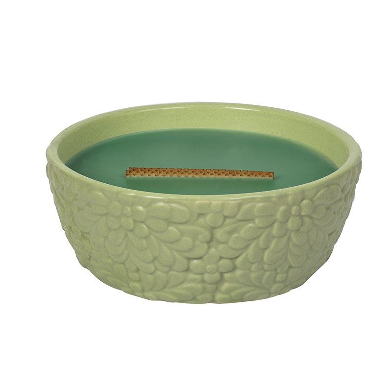 【VIVAWANG】 14.4oz Herbal Ceramic Round Cup Wax - Window Green - เทียน/เชิงเทียน - แก้ว สีเขียว