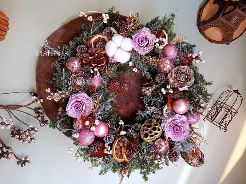 Purple Romantic Christmas Wreath Everlasting Cedar Christmas Wreath - ตกแต่งผนัง - พืช/ดอกไม้ สีม่วง