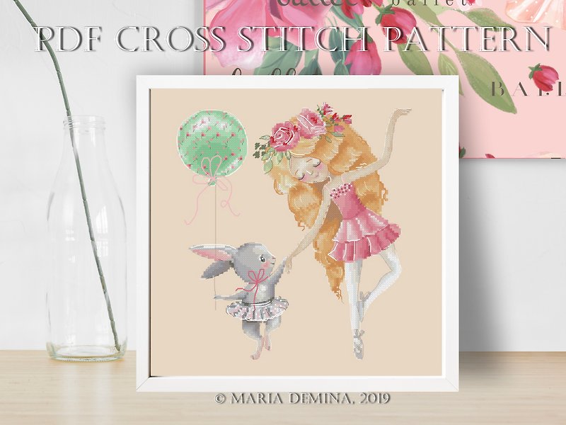 I Will Teach You Ballet PDF cross stitch pattern 芭蕾 女孩 兔子 十字绣 - DIY Tutorials ＆ Reference Materials - Other Materials 