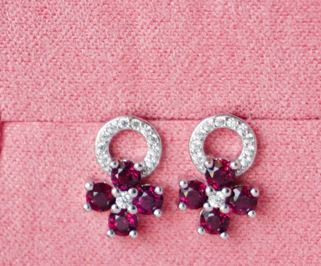 925 Natural Garnet Earring, Rhodolite Garnet Earrings