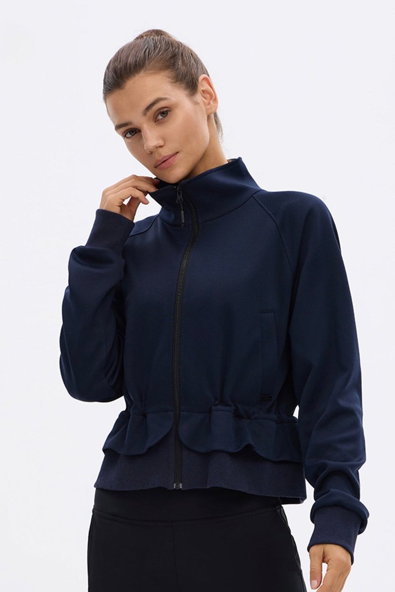 Cascade Peplum Zip-up - 女大衣/外套 - 棉．麻 藍色