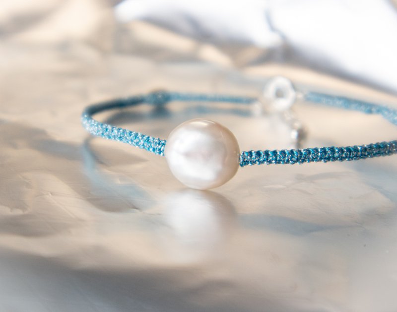 925 sterling silver natural pearl coins pearl lucky bracelet-sky blue - สร้อยข้อมือ - ไข่มุก สีน้ำเงิน