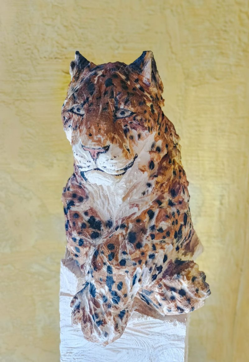 Leopard wood sculpture - ตุ๊กตา - ไม้ สีนำ้ตาล