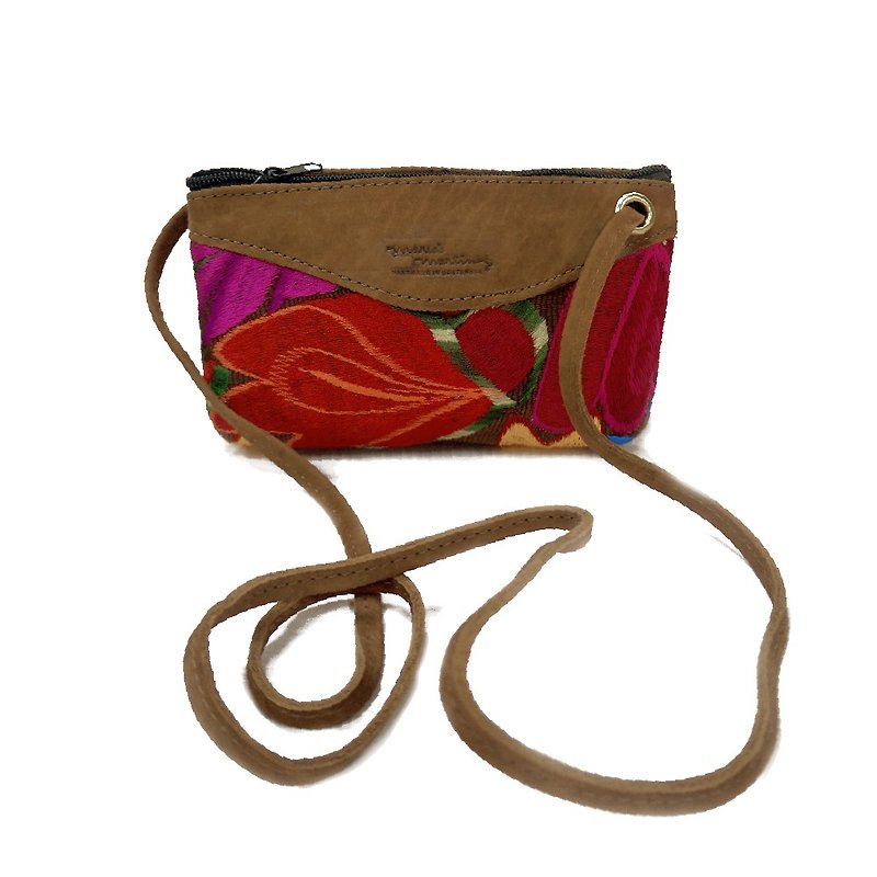 レザー＆刺繍クロスボギーバッグ - 財布 - 革 多色