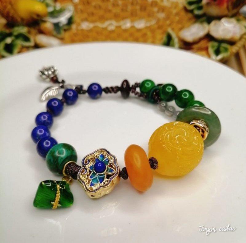 金銀財寶 Jinyin caibao蜜蠟甘青綠青金石手鍊 - 手鍊/手環 - 寶石 