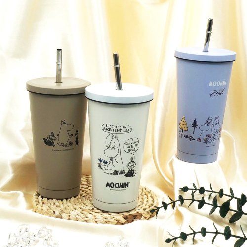 我適文創 【MOOMIN】不鏽鋼吸管保溫杯 莫蘭迪色系 隨行杯