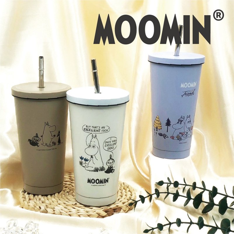 【MOOMIN】 Stainless Steel straw thermos cup Morandi color tumbler - Vacuum Flasks - Stainless Steel Multicolor