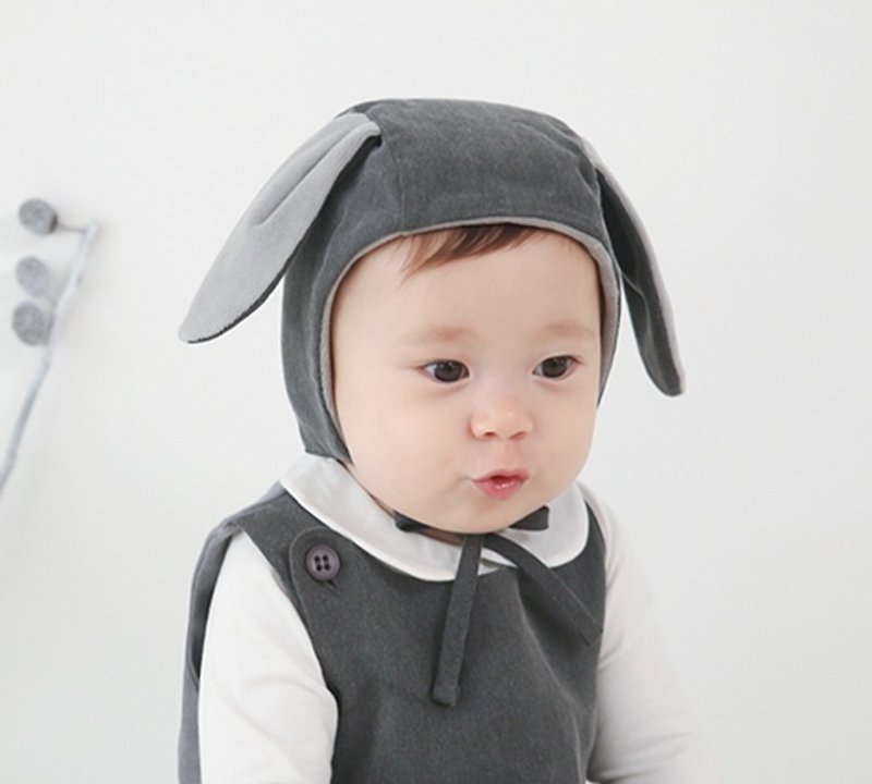 韓国の良い一日の開花/幸福の王子留美長い耳暖かい赤ちゃんの帽子 - スタイ - コットン・麻 グレー