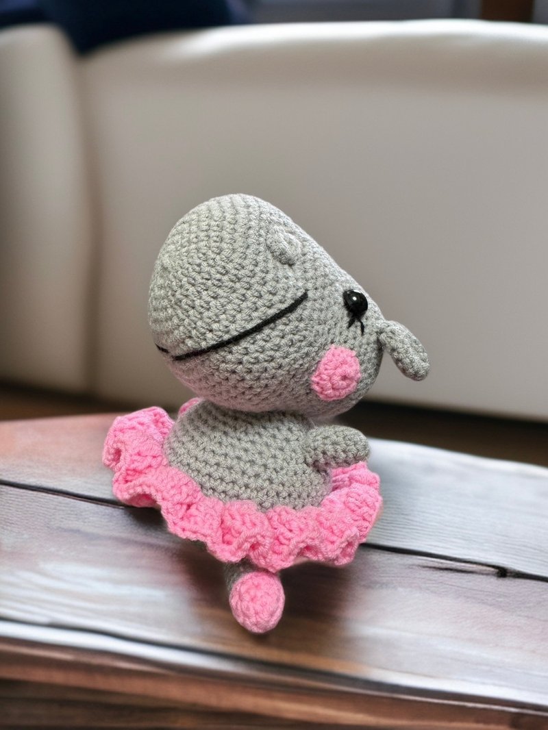 Handmade Knitted Hippo - Stuffed Dolls & Figurines - Thread Gray