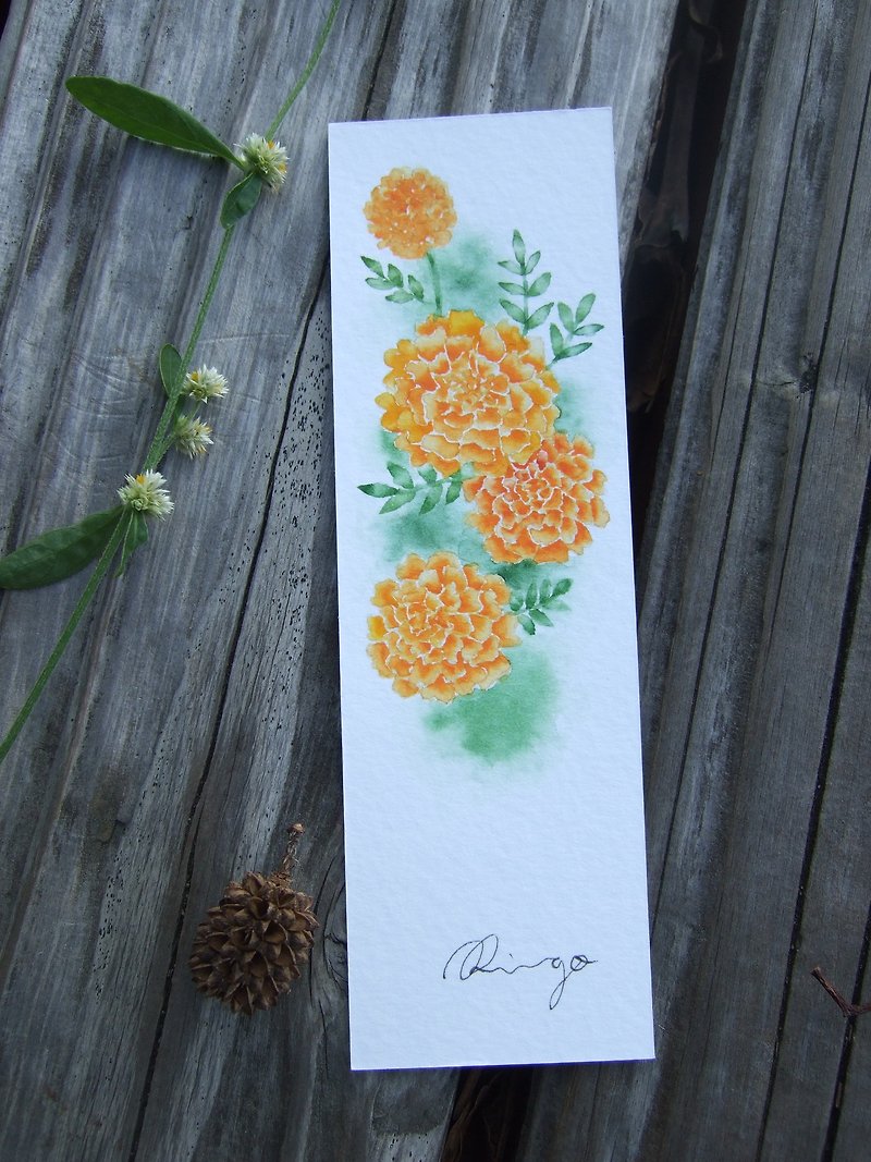 Pot marigold hand-painted watercolor bookmark (Original) - ที่คั่นหนังสือ - กระดาษ สีส้ม