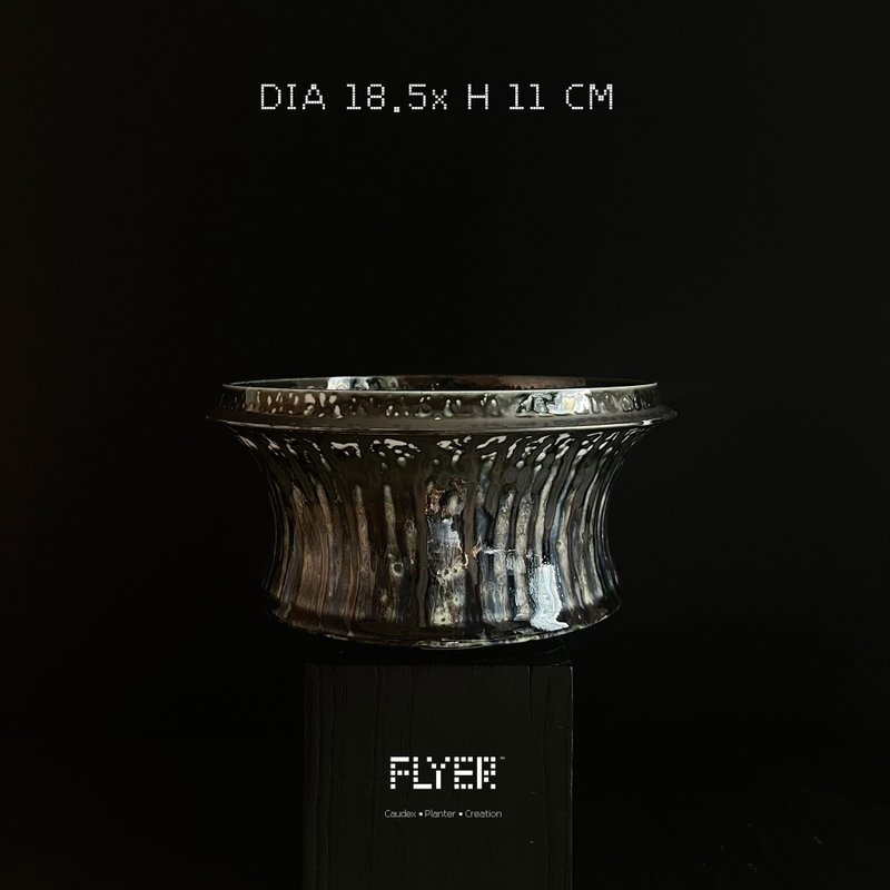 FLYER 塊根多肉植物陶盆器 龍舌蘭象牙宮象足漆樹盆器 墨熔流紋 - 花瓶/花器 - 陶 