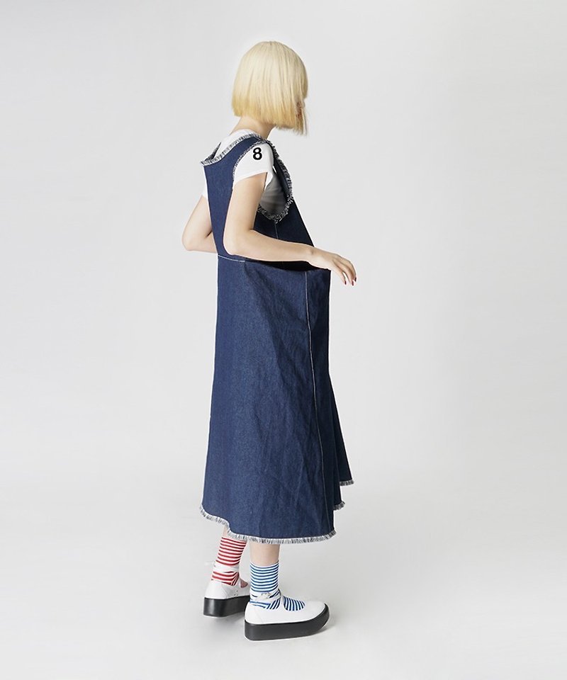 Small Japanese literary DRESS denim skirt dress - imakokoni - Skirts - Cotton & Hemp Blue