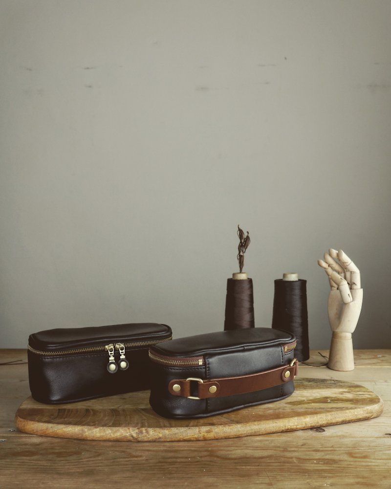 Tool bag / pencil bag / storage bag / cosmetic bag - Aries limited - Toiletry Bags & Pouches - Genuine Leather Black