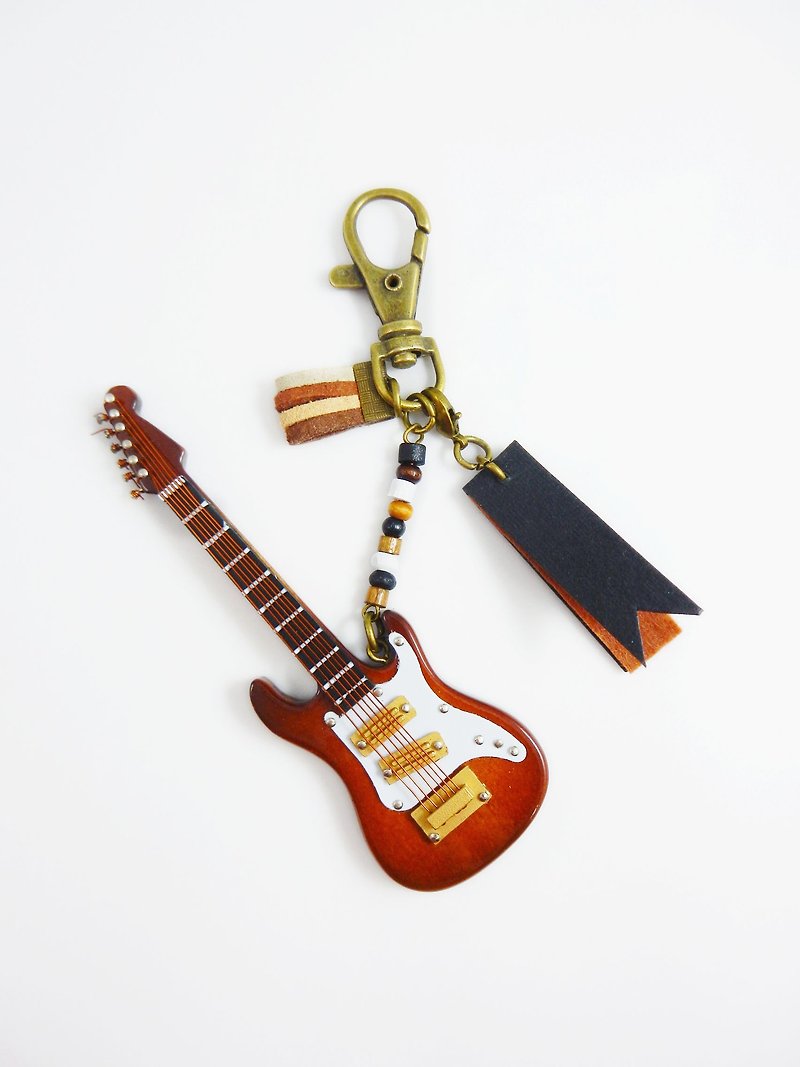 [Brown electric guitar] electric guitar texture mini model pendant supports Hong Kong anti-send - พวงกุญแจ - ไม้ สีนำ้ตาล