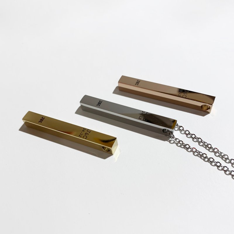 4 Colors | Custom Lettering Square Pillar Necklace Gold/ Silver/ Rose Gold/Black Motto Words - Necklaces - Stainless Steel Silver