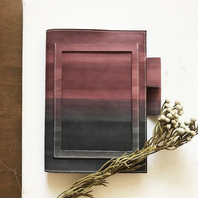 Leather Book Cover_MUJI B6 Size_Postcard Edition_Raspberry Gradient Gray Blue - Notebooks & Journals - Genuine Leather Red