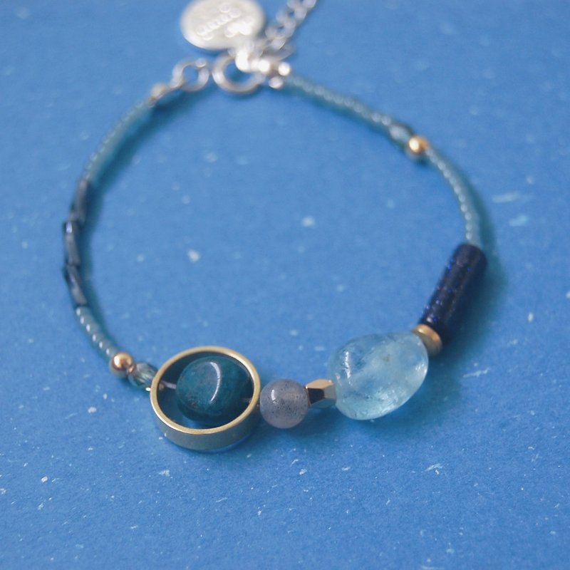 Universe Star Aquamarine Blue sand stone Crystal Gemstone Bracelet - Bracelets - Crystal Blue