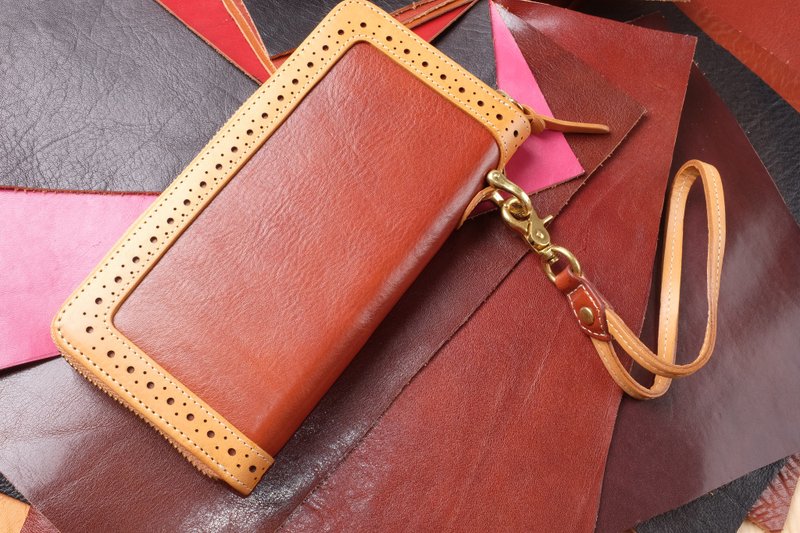 拉鍊長夾 意大利植鞣牛皮 Italian Leather 香港品牌Made In Eden - 錢包/皮夾/長短夾 - 真皮 咖啡色