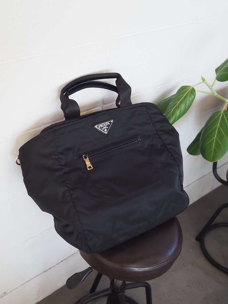 PRADA Prada nylon logo 2WAY tote bag hand shoulder vintage - Handbags & Totes - Nylon Black