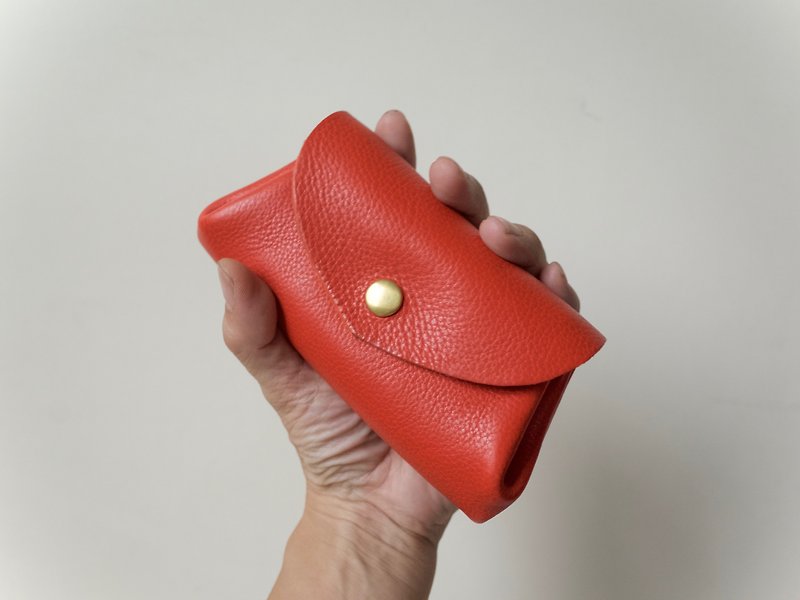Leather Wallet Italian Natural Tanned Leather Mini Pouch Fave Orange - กระเป๋าใส่เหรียญ - หนังแท้ สีส้ม