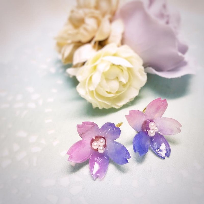 【櫻花系列】 四月の桜 耳針 耳夾 - 耳環/耳夾 - 其他材質 