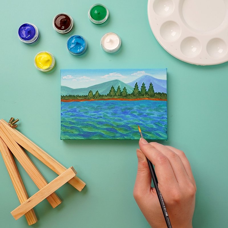 [Acrylic painting] DIY material package video teaching beginners can lakeside scenery - วาดภาพ/ศิลปะการเขียน - อะคริลิค 
