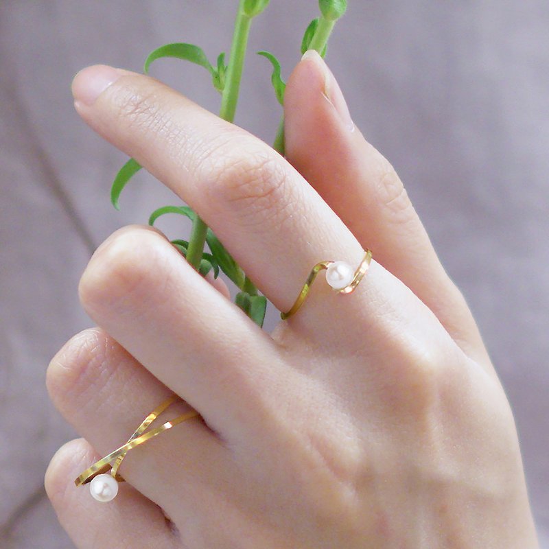海芋珍珠純銀戒指 - 戒指 - 其他金屬 金色