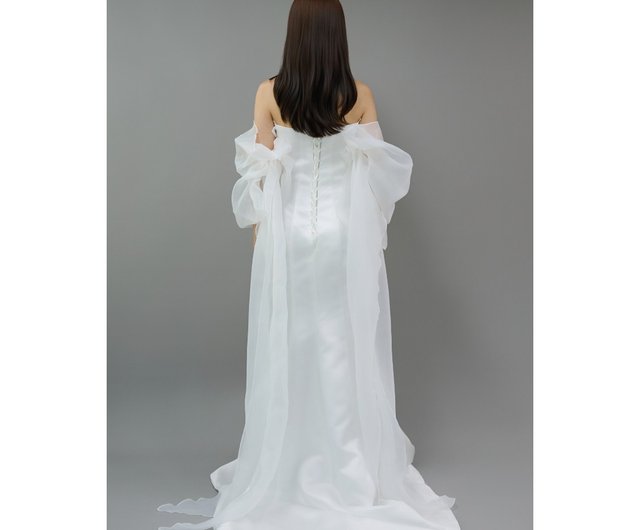 ホワイトサテンストラップレスドレス サテンのストラップレスホワイトドレス - ショップ Dahlia Blanc