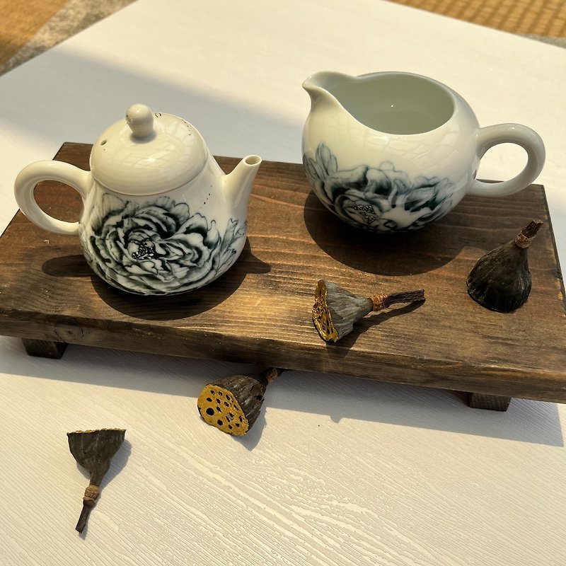 手繪青花牡丹壺 (不含茶海) - 茶具/茶杯 - 瓷 白色