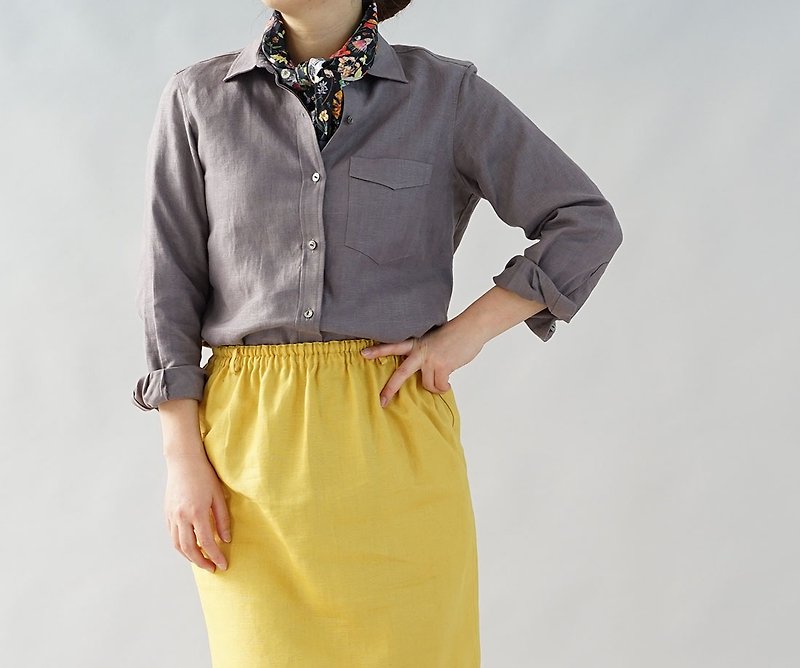 women's linen shirt / dress shirt / long sleeve / Vanille b32-14 - Women's Shirts - Cotton & Hemp Gray