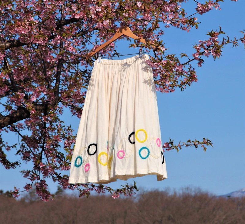 Acrogator's Ring Gather Skirt - กระโปรง - ผ้าฝ้าย/ผ้าลินิน ขาว