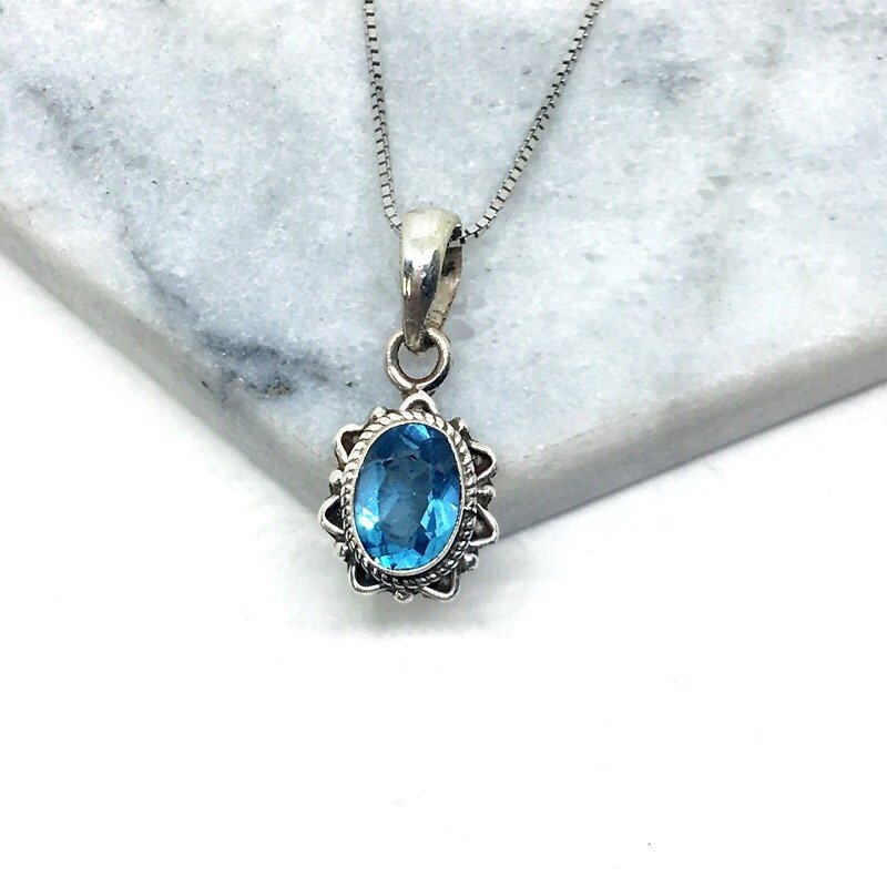 Blue Topaz 925 sterling silver seven star necklace Nepal handmade mosaic production - Necklaces - Gemstone Blue