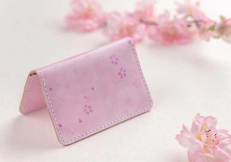 Sakura pink hand-dyed leather card holder card holder - Card Holders & Cases - Genuine Leather Pink