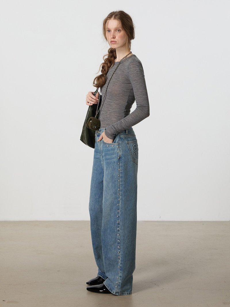 Craft Denim Series Retro Studded Eco-Friendly Straight Jeans - Women's Pants - Cotton & Hemp Blue