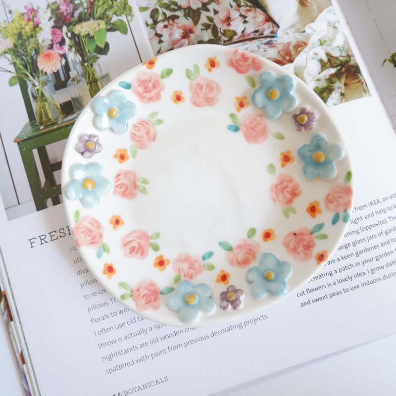 pink rose trinket  | ceramic handmade saucer - ที่รองแก้ว - ดินเผา สึชมพู