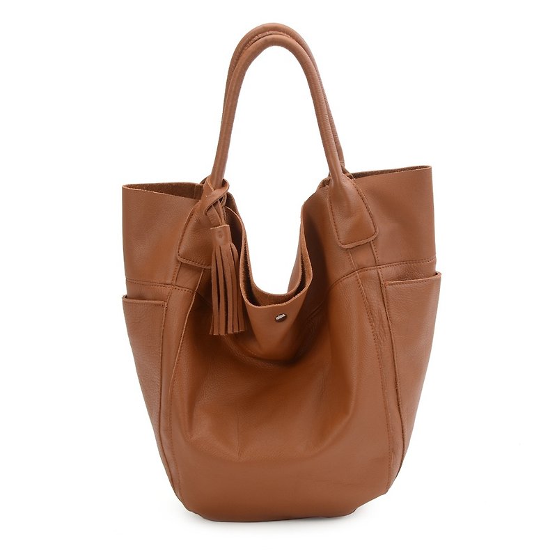 La Poche Secrete : Confident Girl's Shoulder Bag_Water-dyed Cowhide_Caramel Brown - Handbags & Totes - Genuine Leather Brown
