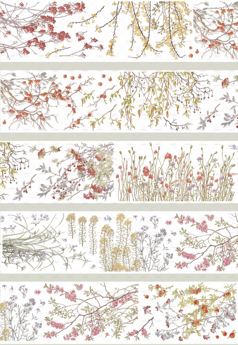 Roadside branches retro style landscaping PET washi tape - Washi Tape - Other Materials Multicolor