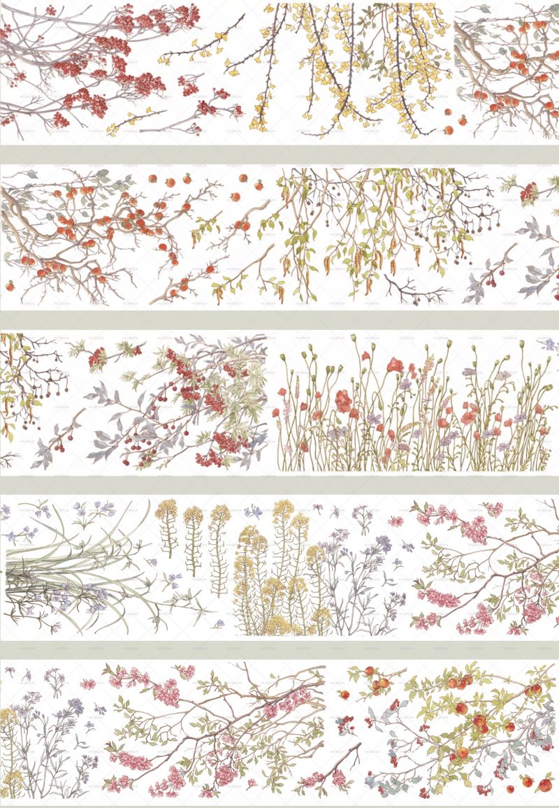 Roadside branches retro style landscaping PET washi tape - Washi Tape - Other Materials Multicolor