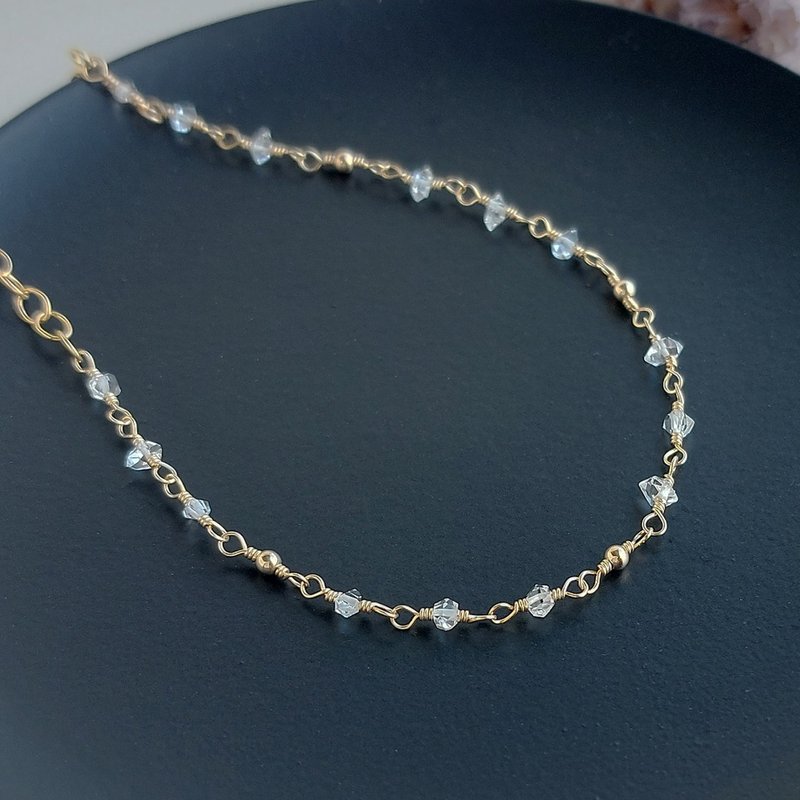 Herkimon Diamond + Small Gold Ball x 14KGF Bracelet • Dots Galaxy Series - สร้อยข้อมือ - คริสตัล สีใส